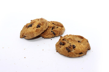 Chocolate chip cookie on white background blur