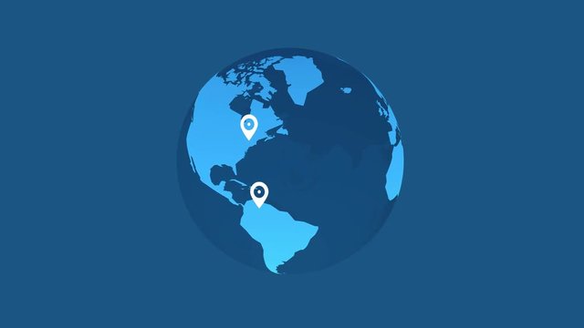 earth animation white pins location on blue background