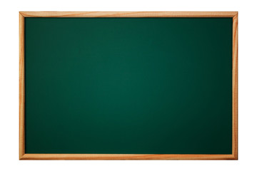 Empty green chalkboard or school board background and texture with wood frame, education and back to school concept.