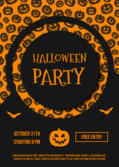 Halloween Party - invitation with funny silhouettes of pumpkins. Vector.