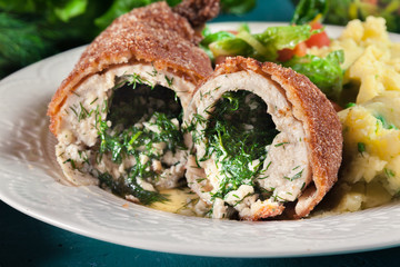 Chicken Kiev, breaded chicken breast