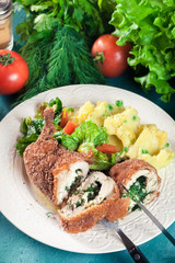 Chicken Kiev, breaded chicken breast