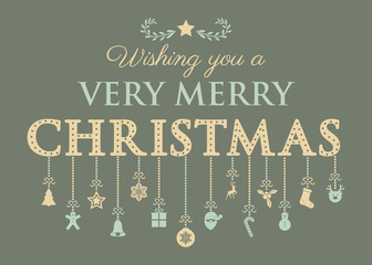 Concept of Christmas greeting card with decorative text. Vector.