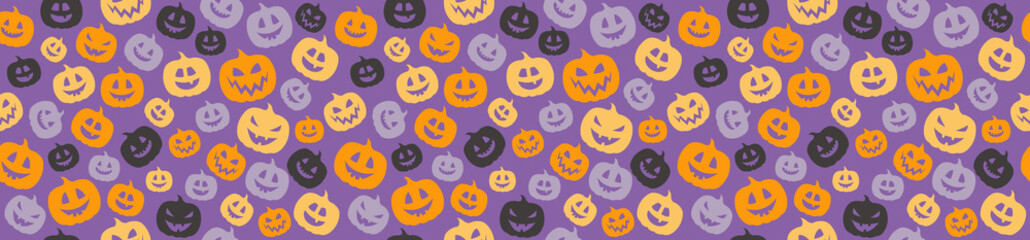 Halloween wallpaper with funny silhouettes of pumpkins. Vector.