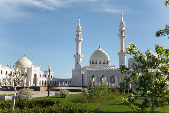 White mosque under construction in Bolgar, Tatarstan, Russia