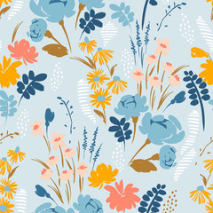 Fototapeta na wymiar Floral abstract seamless pattern. Vector design for different surfases.