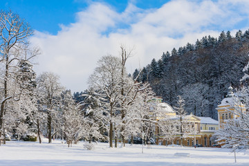 Famous spa resort Marianske Lazne in the Czech Republic in winter time