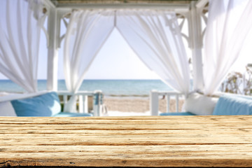 Table background of free space and summer beach landscape 