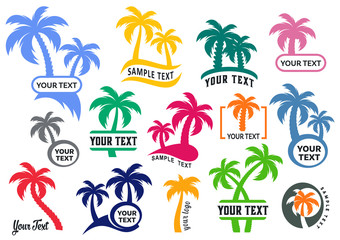 Colorful vector palm tree silhouette logo set