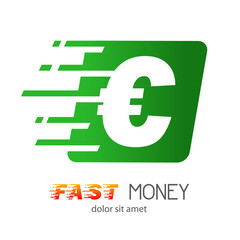 Obraz premium Logotipo FAST MONEY con euro en cuadrado verde