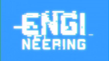 Obraz premium A big text message on a light blue screen with a heavy distortion glitch fx: Engineering. 