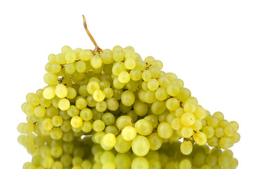 Bunch of white grapes on a white mirror background isolated close up