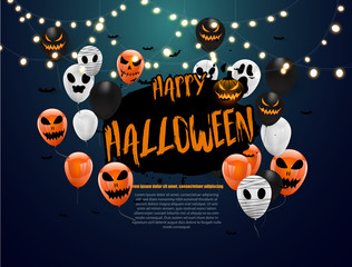 Halloween Carnival Background, Orange purple balloons, concept design Party, Celebration Vector illustration.