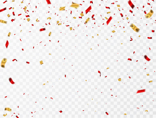 Celebration background template with confetti and gold red ribbons. luxury greeting rich card.