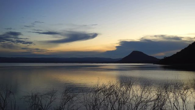 landscape view of Lam Mun Bon dam in twilight at Khonburi, Nakhon Ratchasima, Thailand