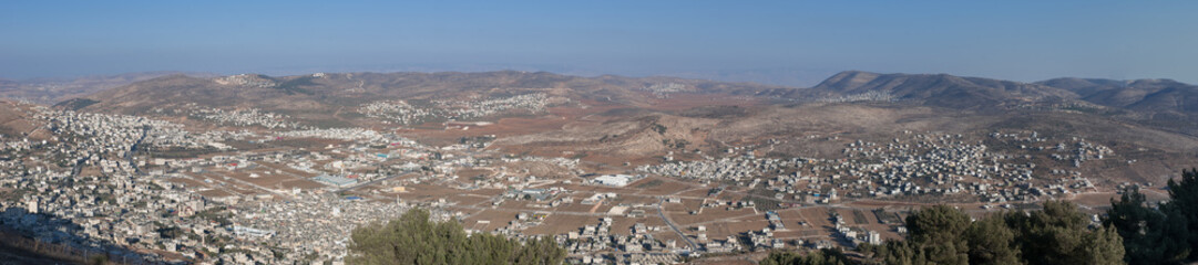 Fototapeta na wymiar Large panoramic aerial view of Nablus City (Shechem) from Gerizim mount