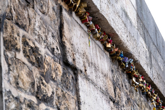 Padlocks on wall in paris