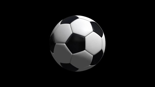 Football animation of soccer ball on black background