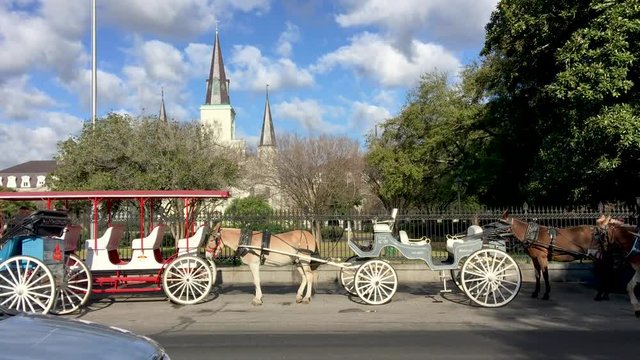 NEW ORLEANS - FEBRUARY 2016: Jackson Square on a sunny day. New Orleans attracts 15 million people every year