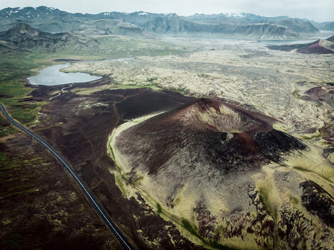 Panoramic view on green inland of Iceland