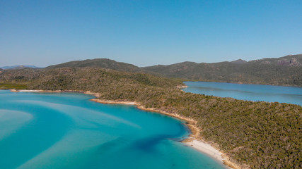 Panoramic aerial view of Whitehaven Beach in Whitsunday Islands, Queensland