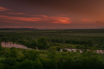 Obraz premium 釧路湿原の夕焼け空