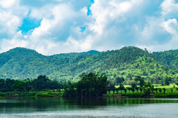 Fototapeta premium The mountain and the sky in dam ,Supanburi Thailand.