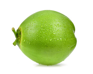 green coconut with water drop isolated on white background