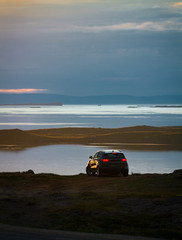 Car at the beautiful landscape view of Iceland