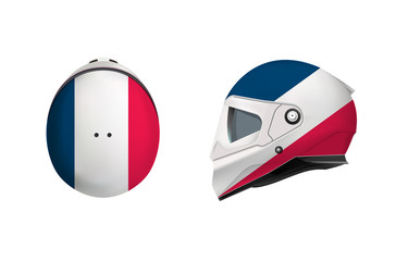 White motorbike classic helmet with France Flag. Front, back and side view