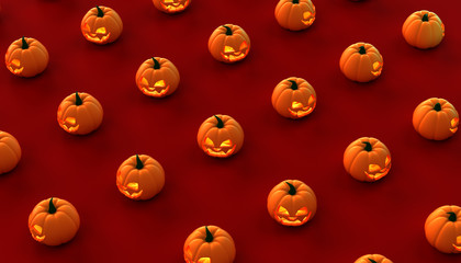 Halloween Pumpkins on a red background CGI 3D