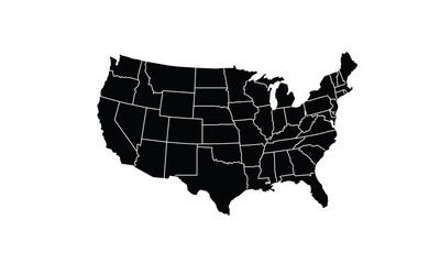 USA outline map black USA state borders black vector illustration