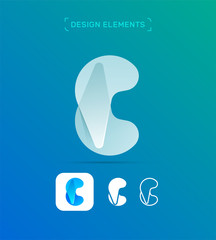 C letter logo design template. Origami paper material design, flat and line art style. App icon