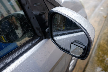 Car Mirror and Rain Drops