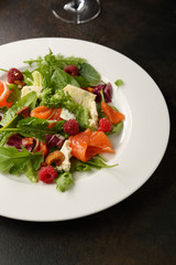 Salad with salmon slices