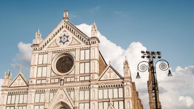 Basilica of the Holy Cross (Basilica di Santa Croce) in Florence, Italy. Time-lapse, UHD Video 