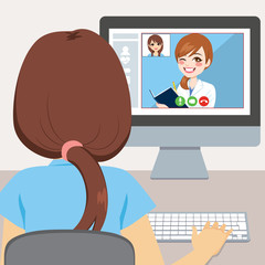 Young woman using computer to talk with her doctor online consultation concept