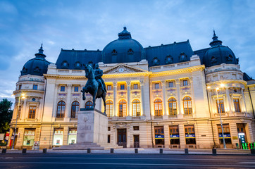 King Carol the 1st statue in Bucharest, morning light