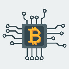 Icon Bitcoin Mining Algorithm, resource management, task management. Flat style. Vector