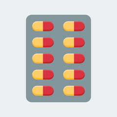 Vector flat image of a blister of tablets. Pills for oral administration.