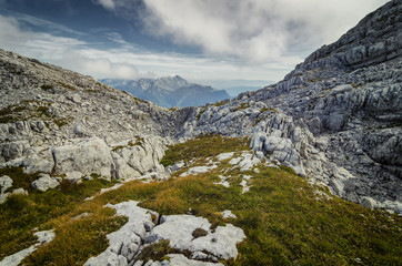 Alpine landscape. View to Krn mountain from Kanin, Slovenia.