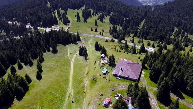 Bird-eye view from Snezhanka tower at Rhodope mountains during the summer season, Bulgaria.