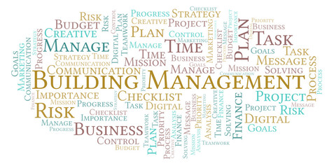 Obraz premium Building Management word cloud, made with text only.