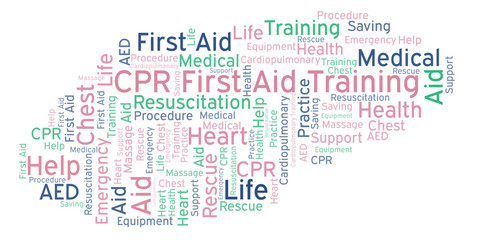 Fototapeta premium CPR First Aid Training word cloud, made with text only.