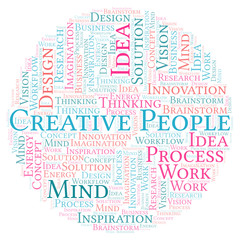 Creative People word cloud, made with text only.