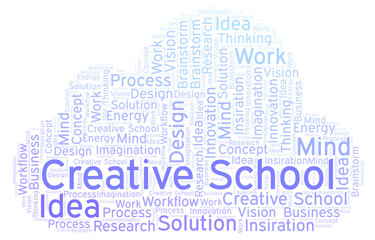Creative School word cloud, made with text only.