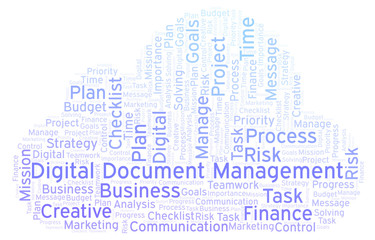 Digital Document Management word cloud, made with text only.