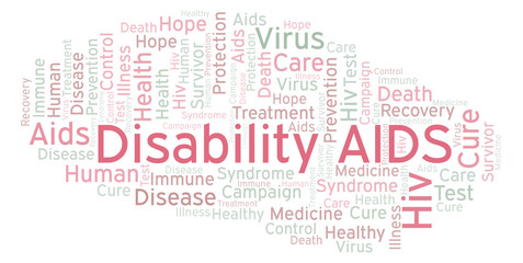 Disability AIDS word cloud, made with text only.