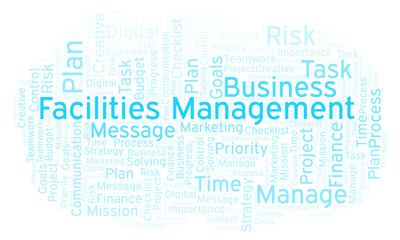 Obraz premium Facilities Management word cloud, made with text only.