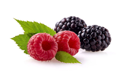 Raspberries with blackberry Isolated on White Background